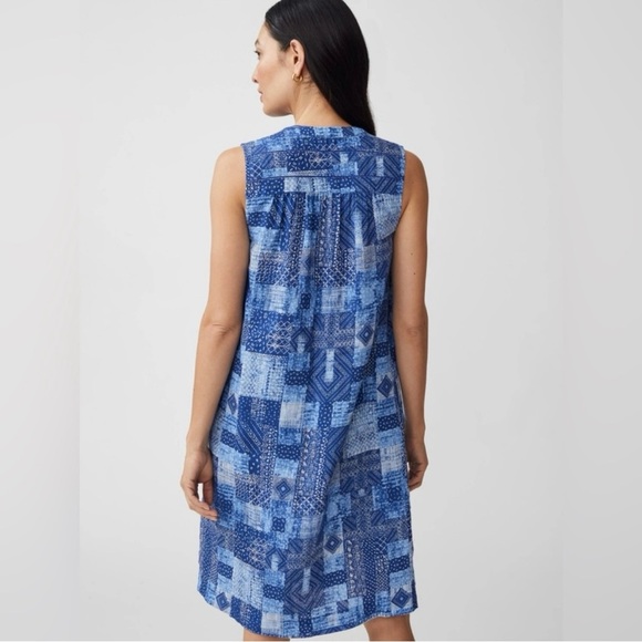 J. McLaughlin Nylee Sleeveless Linen Dress in Diamond Patch Blue Medium NWT - Picture 4 of 9